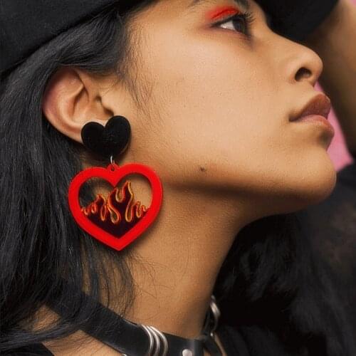 Exaggerated Flame Heart Drop Earrings For Women Fashion Hollow Coconut Tree Dangle Earrings Party