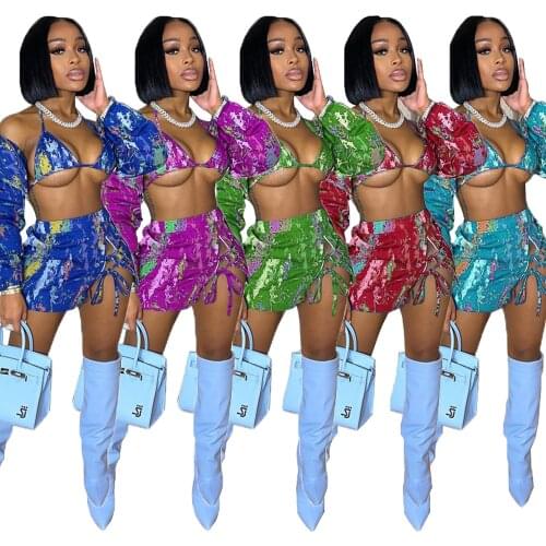 Adogirl Bright Tie Dye Print Womens 3 Piece Set Streetwear Jacket and Lace Up Bra Tops and Mini Skirts Summer Clothes Outfits