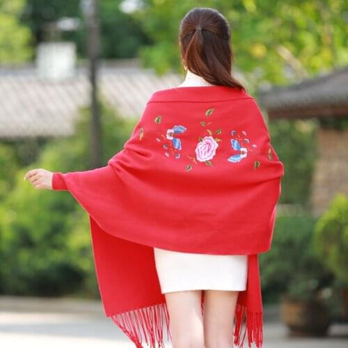 Winter Women Scarf Multi-function Scarves Long Wrap Shawl Thick Warm Tassels Poncho Embroider Scarf Cape With Sleeve Overcoat