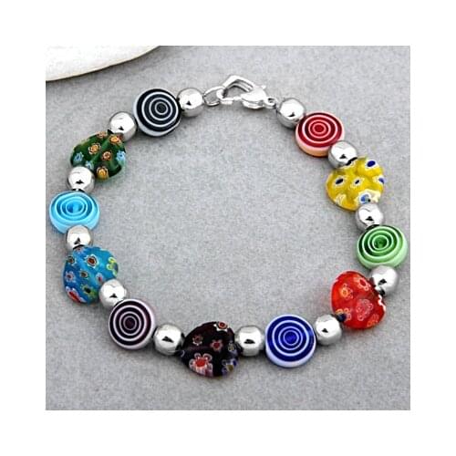 1PCS/Lot Fashion Heart Millefiori, Multicolor Lampwork Glass Murano Bracelet