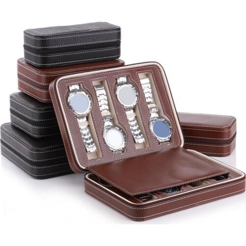 40%HOT 2/4/8 Grids Portable Faux Leather Zipper Travel Watch Storage Case Box Organizer