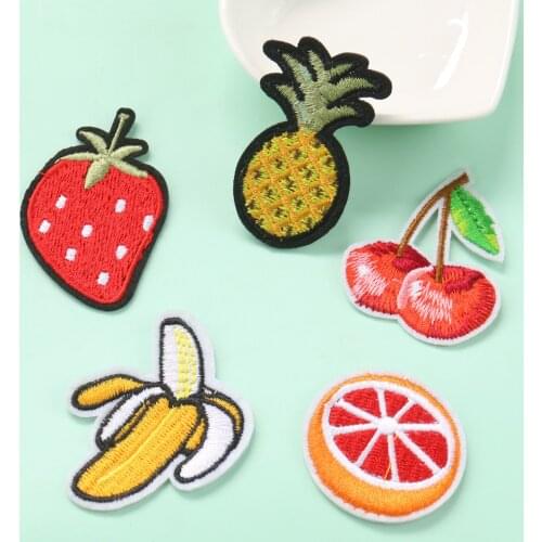 5PC Cute Cartoon Fruit Strawberry Banana Cherry Embroidery Patch DIY Childrens Clothe Ripped Applique Hairpin Jewelry Accessory
