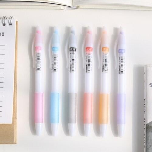 6pcs Quick Dry Color Gel Ink Pen Set Click Type 0.5mm Ballpoint Pens Writing Liner Marker Stationery Office School A6456