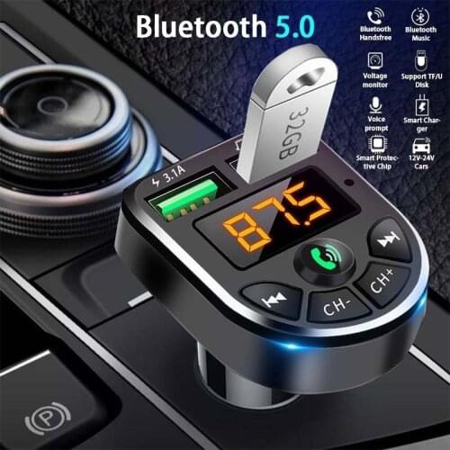 2USB Charger Car Handsfree Wireless Bluetooth 5.0 FM Transmitter Radio MP3 Player 12-24V Car Accessories