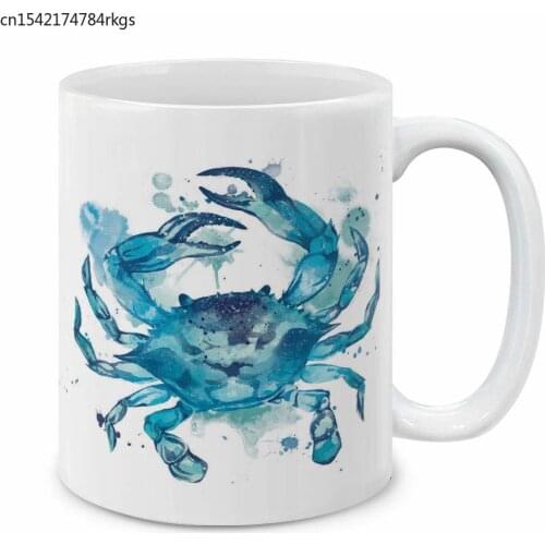 Blue Crab White Ceramic Coffee Mug Tea Cup, 11 OZ