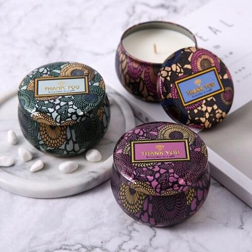 European three-color round tin can scented candles smokeless handmade soy candles aromatherapy creative wedding souvenirs