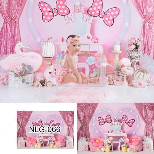 Princess House Pink Bow Flowers Photography Background Interior Decorations Girl Birthday Portrait Backdrop Photo Studio Props