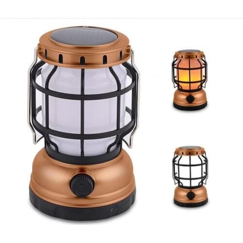 Solar Powered Camping Lantern Retro Kerosene Lamp Camping Light Flame Light Lantern USB Rechargeable Outdoor Indoor Nightlights