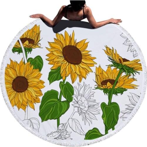 60% Hot Sale Round Sunflower Oil Painting Tassels Quick Dry Outdoor Summer Beach Carpet Yoga Mat Towel Soft Beach Towel