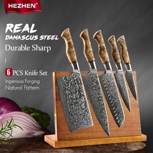 HEZHEN MASTER Series 6 PCS Knives Set Magnetic Holder Damascus Super Steel Professional Kitchen Tool Sharp Cooking Chef Knife