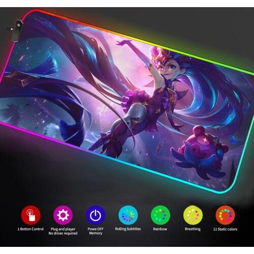 Rgb League of Legends Character Girl RGB Mouse Pad Black Gamer Mouse Pad Xxl Led Office on The Table Desk Mat Csgoo DropShipping
