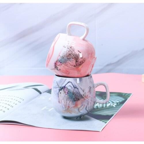 Ins Marble Couple Cup Coffee Cup Flamingo Ceramic Cup Unicorn Cup Student Gift Cup Decoration 350ml