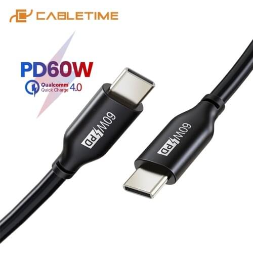 CABLETIME USB C Cable PD 60W Quick Charge 4.0 USB C to Type C Data Cable for Laptop Macbook Pro Mibook Samsung S20 PD C352