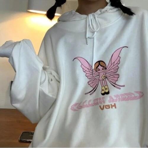 Kawaii womens Hoodie y2k Butterfly Print Street Hoodie Sweatshirt Women Korean Fashion Harajuku Oversize Pullover Sweatshirts