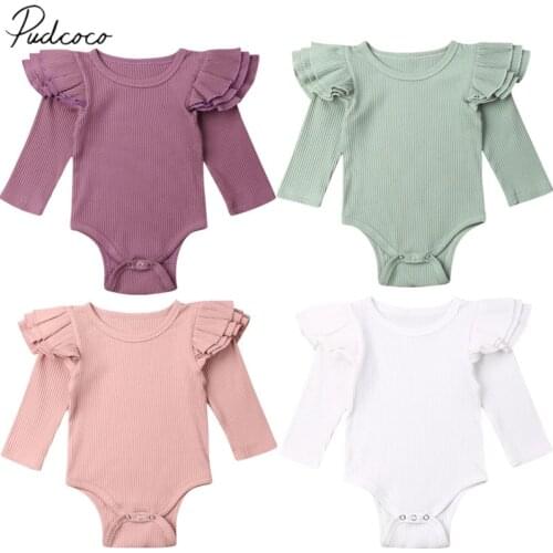 2019 Baby Spring Autumn Clothing Newborn Infant Baby Girls Boys Ruffles Long Sleeve Bodysuit Robbed Solid Jumpsuits Outfit Set