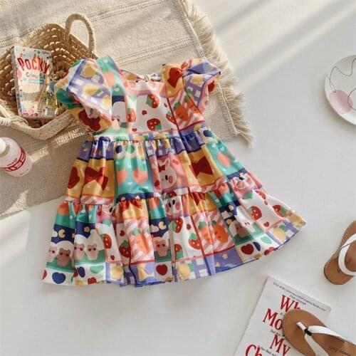 Girl Summer Dress Fashion Printed Cartoon Dress Toddler Causal Outfit Cute Daily School Wear for 2-7 Ys ChildrenS Clothing
