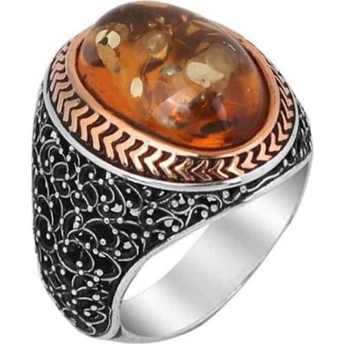 925 sterling silver Amber Stone Men 'S Ring