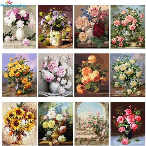 Paintmake Flowers Painting By Numbers DIY Canvas Oil Hand Painted color for Home Living Room Decor Art gifts 40*50cm