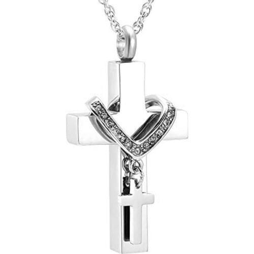 Stainless Steel Cross Memorial Cremation Ashes Urn Pendant Necklace Keepsake Jewelry Urn