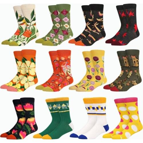 Men Socks New Trend Winter Fashion Design Cotton Unisex Animal Flowers Business Crew Happy Wedding Socks Women Christmas Gifts
