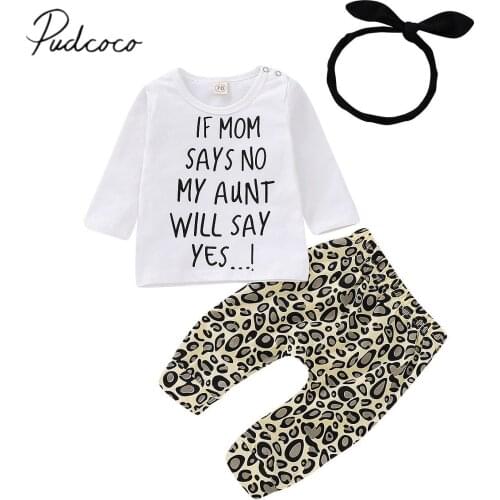 2018 Brand New Toddler Kids Baby Girls Boys Autumn Clothes Sets Letter Long Sleeve Pullover Tops Leopard Print Pants+Headband