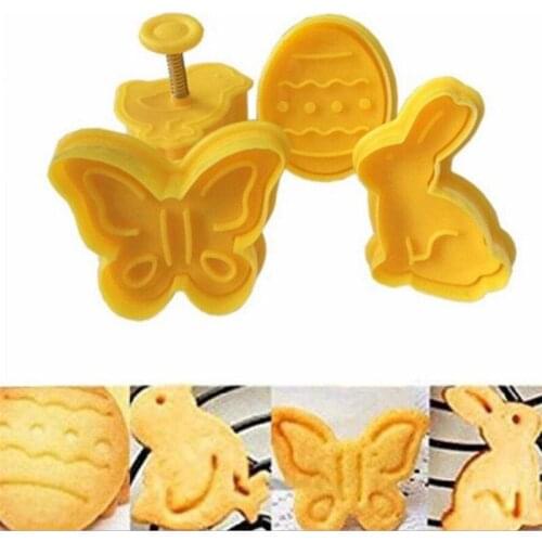 New 4pcs/Set Bunny Easter Cookie Cutter Cake Tools Plunger Press Fondant Molds For Cookies Stamp Biscuit Mold For Baking