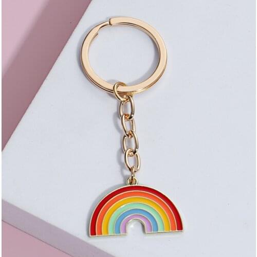 New Cute Rainbow Keychain Colorful Arched Line Key Ring Enamel Key Chains For Women Girl Summer Gifts DIY Jewelry Handmade