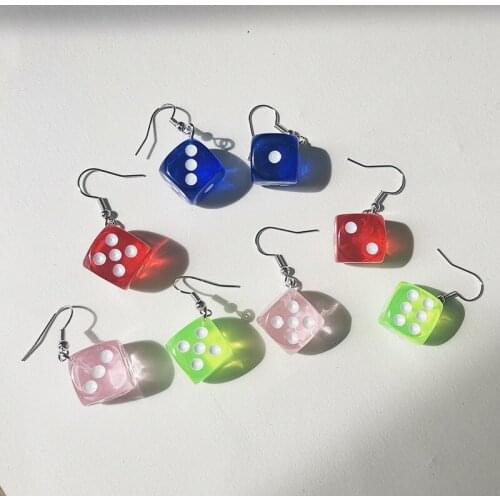 Origin Summer Funny Candy Color Dice Dangle Drop Earring Blue Red Green Resin Square Geometric Pendant Earrings Oorbellen 2021