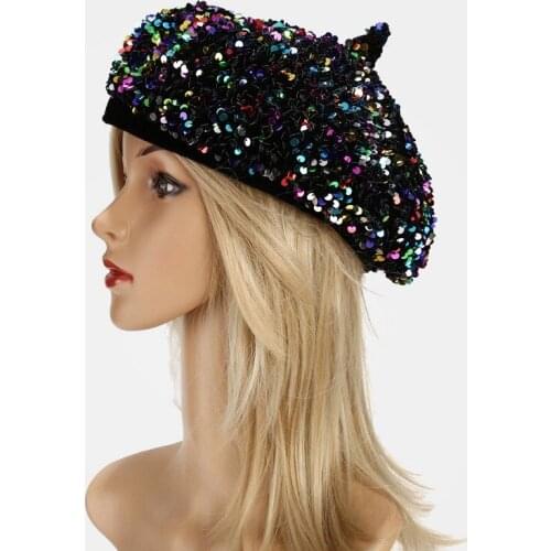 2020 Autumn Winter Berets Hats For Women Fashion Sequins Newsboy Cap Casual Pumpkin Hat Artist Painter Cap Chapeau Beret Femme