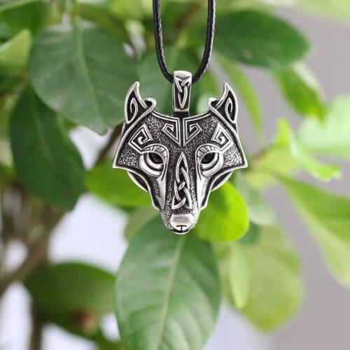 LANGHONG 10pcs Vikings Amulet Pendant Necklace Norse Wolf Head Necklace Original Animal Talisman Jewelry Wolf Kopf Halskette