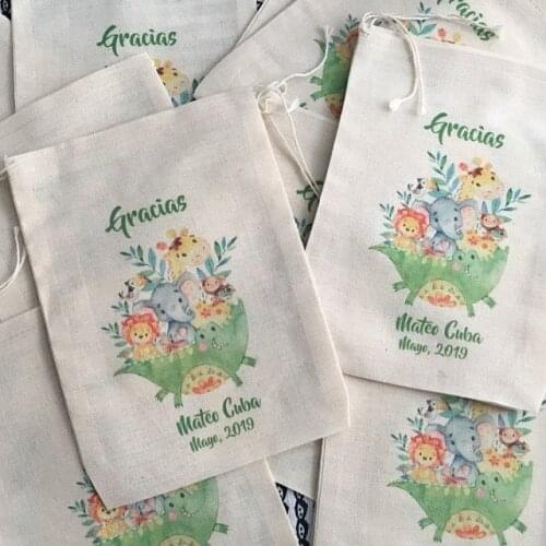 Personalized Safari Rainforest Jungle Animals Party-Kids Favor Bags-Birthday Favor Bags Baby Shower Muslin Goodies Favor Bags