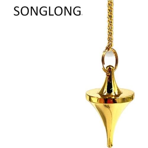 1piece pendulums for dowsin Healing Pyramid Reiki copper pendulum metal Pendant Charms Chrome rose gold Fashionable With Chain