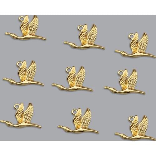 10Pcs 24*15mm Zinc Alloy Swan Gold Color Charms Handmade Jewelry Animal Pendant Accessories For DIY Earring Necklace Supplies