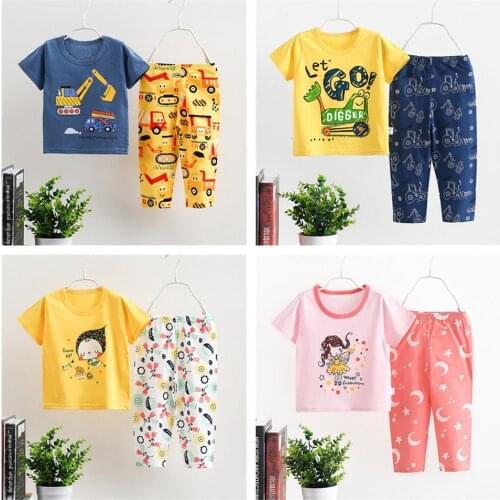 Cartoon Toddler Kids Pajamas Sets Summer Cartoon Baby Boys Girls Nightwear Sleepwear Suit Children Clothes Set T-shirts+Trousers