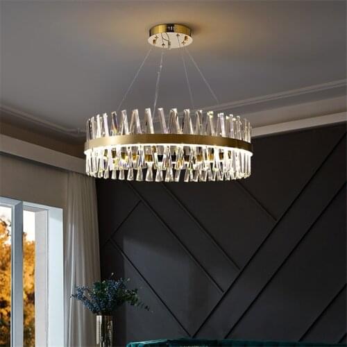 Modern crystal chandelier for living room luxury LED cristal lamp round gold polished steel hang lighting fixture