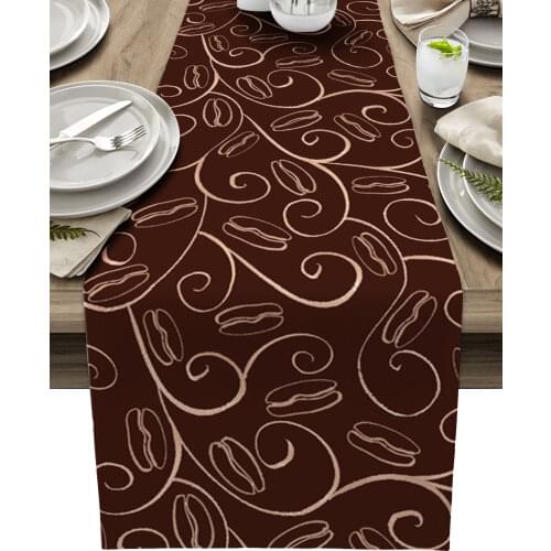 Retro Coffee Pattern Lines Modern Table Runners Holiday Party Wedding Decoration Tablecloth Living Room Dining Table Accessories