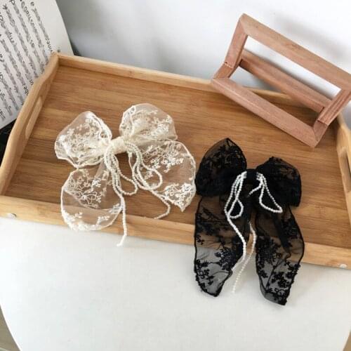 Tessel Pearls Princess Cute Hairclips Big Bowknot Lace Hair Accessories for Girls