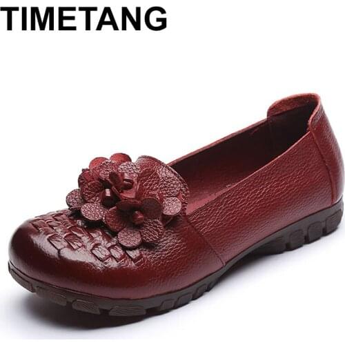 TIMETANG Women Wedges Low Heel Shoes Lady Shallow Slip On Genuine Leather Shoes 2020 Spring Female Comfortable Soft Sole Casual