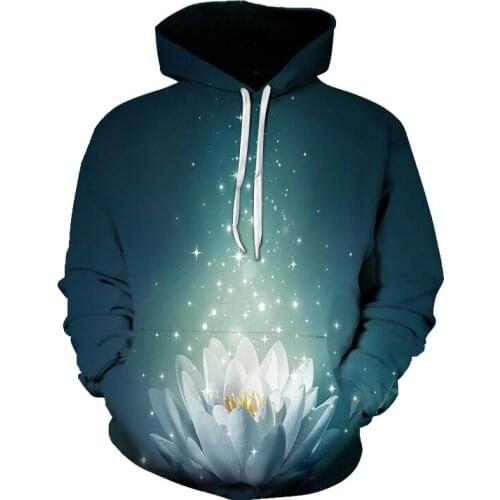 Spring and Autumn Men 3D Lotus Graphic Hoodies Fashion Creative Personality Flower harajuku Print Sweatshirt Trend hip hop coat