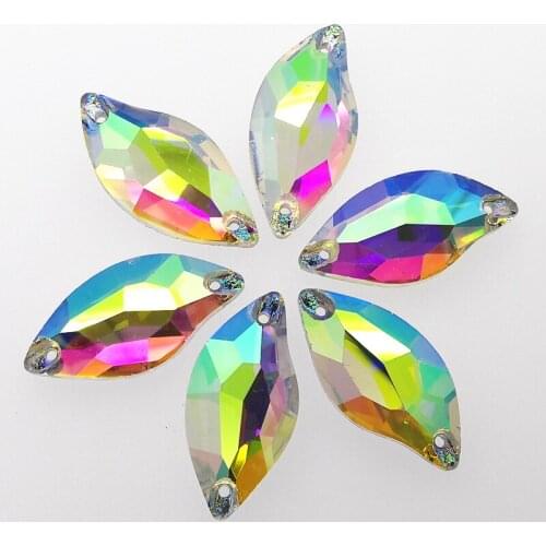 TopStone Colors Beauty Fish Sew On Rhinestone Size 9x20mm 14x30mm Glass Crystal Flatback Diamond Leaf Stone For Dress Garment