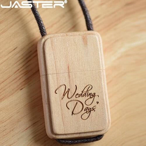 JASTER Free custom logo USB flash drives 128GB Wooden box Pen drive 64GB 32GB Memory stick with rope Creative gifts Pendrive