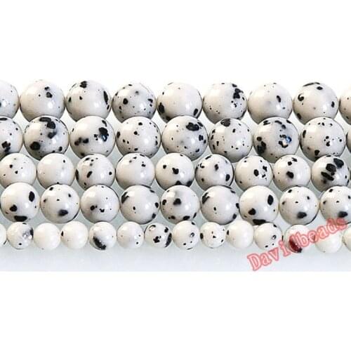 Fctory Price Natural Stone White Dalmation Jaspers Round Beads 16" Strand 6 8 10 12MM Pick Size For Jewelry Making