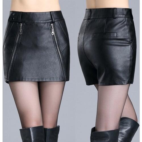 Woman spring oversize Slim Skirt fall plus Size Leather Shorts Female PU Falda lady PU skinny stretch Jupe
