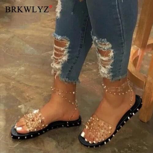 Summer Sandals Woman Buckle Strap Transparent PVC Rivet Female Shoes Womens Sandalias Plus Size 35-43 Fashion Sandalias Mujer