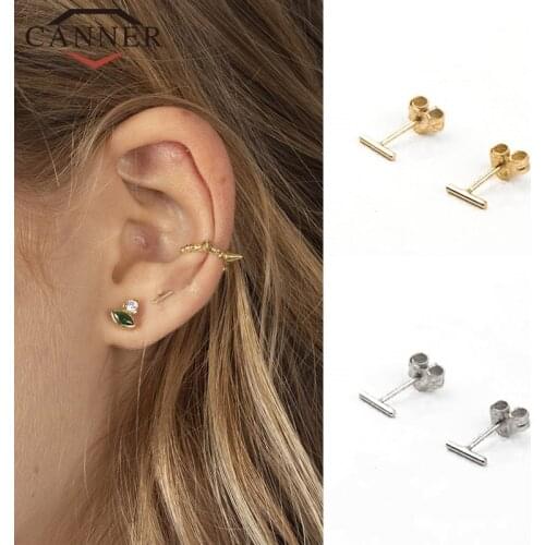 Simple 925 Sterling Silver Stud Earrings for Women INS Gold Silver Color Studs Fashion Earrings Jewelry