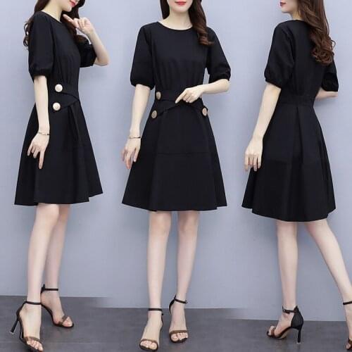 Black Dress Summer Korean Vestidos Temperament Hepburn A-line Midi Dress Chic Dresses Woman Party Night Dresses For Women