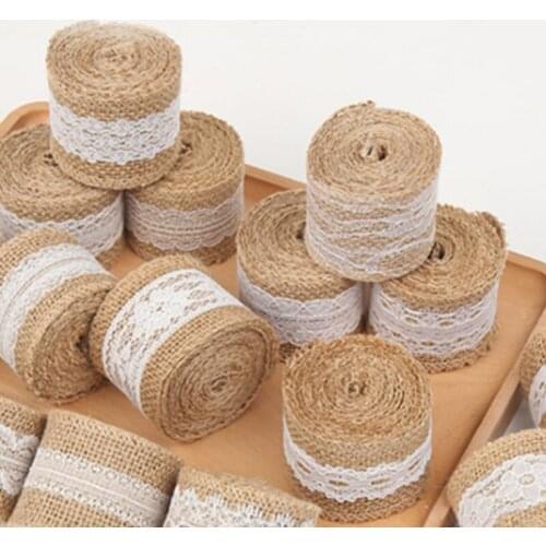 1 Meter Vintage Lace Burlap Ribbon DIY Crafts Rustic Wedding Venue Decoration Hessian Ribbon