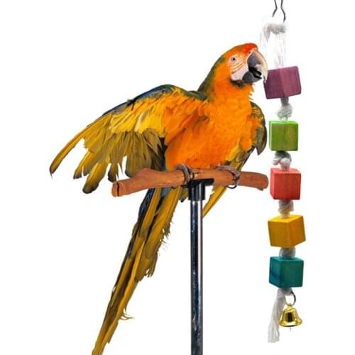 1pc Bird Block Toy Bell Decor Bite Resistant Parrot Wooden Chew Toy Bird Wooden Block Pet Supplies Random Color