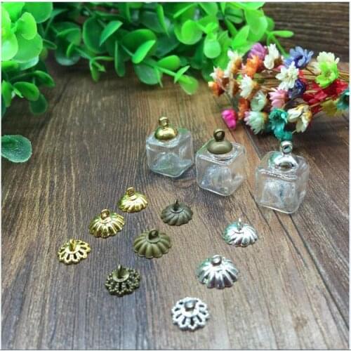 100sets/lot 13mm squares Glass Bubble with cap set jewelry finidings supplies handmade glass vial pendant Ice Cubes glass bottle
