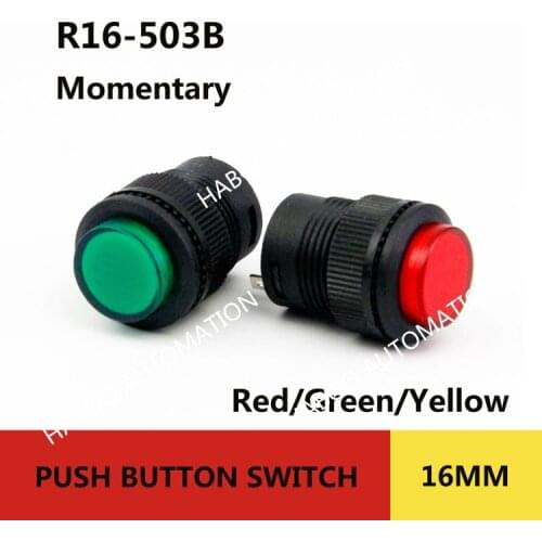 100pcs/lot 16mm R16-503B reset mini push button switch 3A 250V electrical switch no locking switch